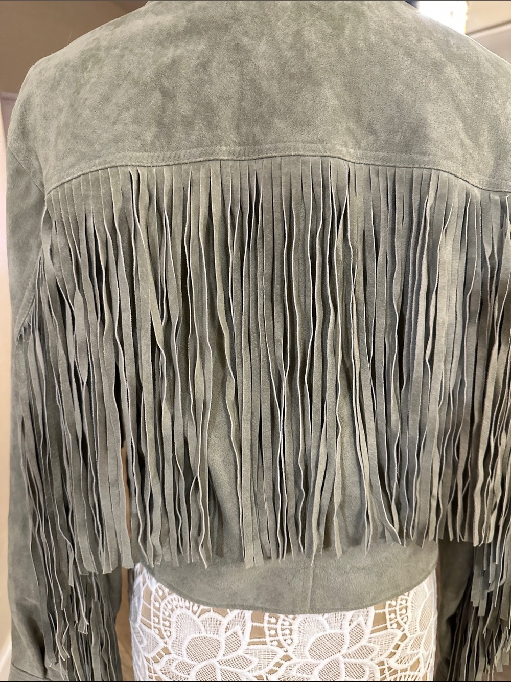Stunning suede green fringe jacket blank NWT size M - Picture 5 of 11
